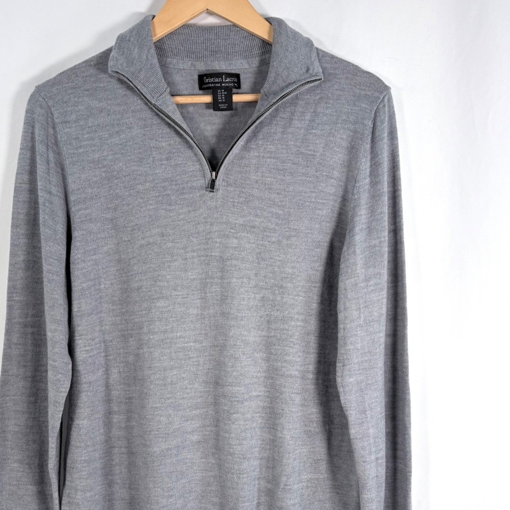 Christian Lacroix Pullover Gray 100% Extrafine Merino Wool Quarter Zip Mens M